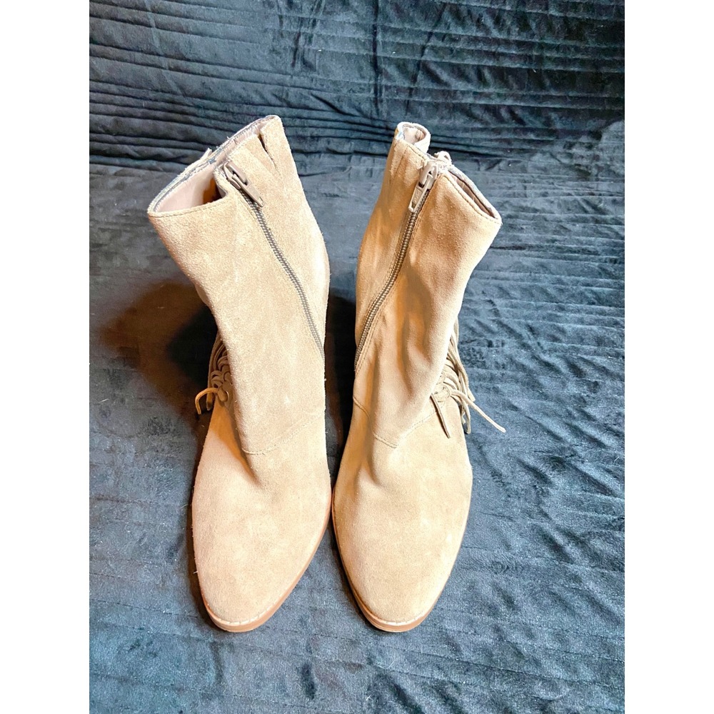 ALDO Tan Suede Fringe Western Boho Ankle Boots Pointed Toe Block Heel Sz 8 - Picture 3 of 8